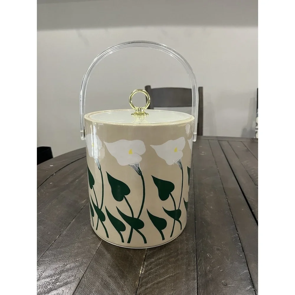Vtg Cora Calla Lilly Flower Ice Bucket Spring MCM‎ Floral Lucite